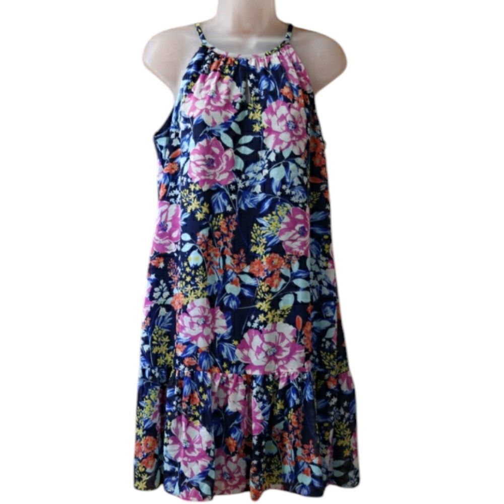 Roz & Ali Floral High Neck Swing Dress Medium Bright Fun Colorful